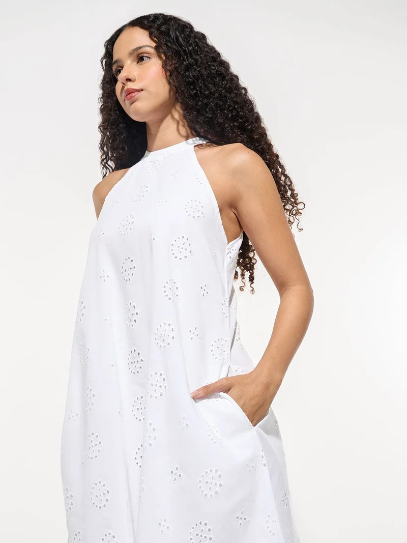 Outzidr white White Mini Aline Halter Schifley Dress for Women | Best Price UAE